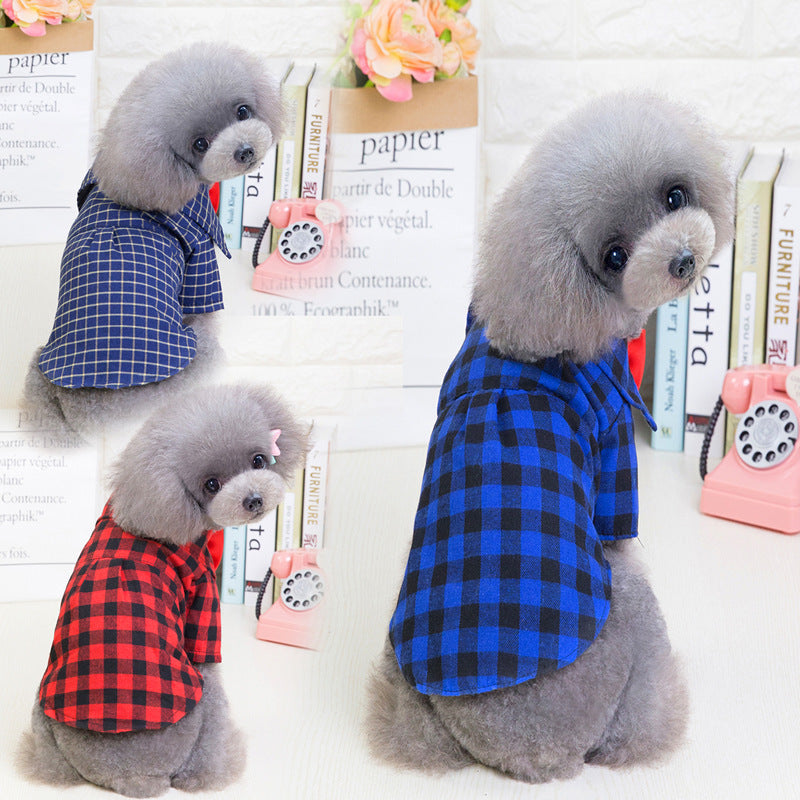 HKM-1210045 Plaid Dog Shirt for Small Pets - Comfortable Silk, Satin, and Velvet Blend, Sizes S to XXL