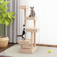 HKM-1210941 Multi-Level Cat Tree with Four Platforms Made of Solid Pine Wood, 45.5x49x103 cm