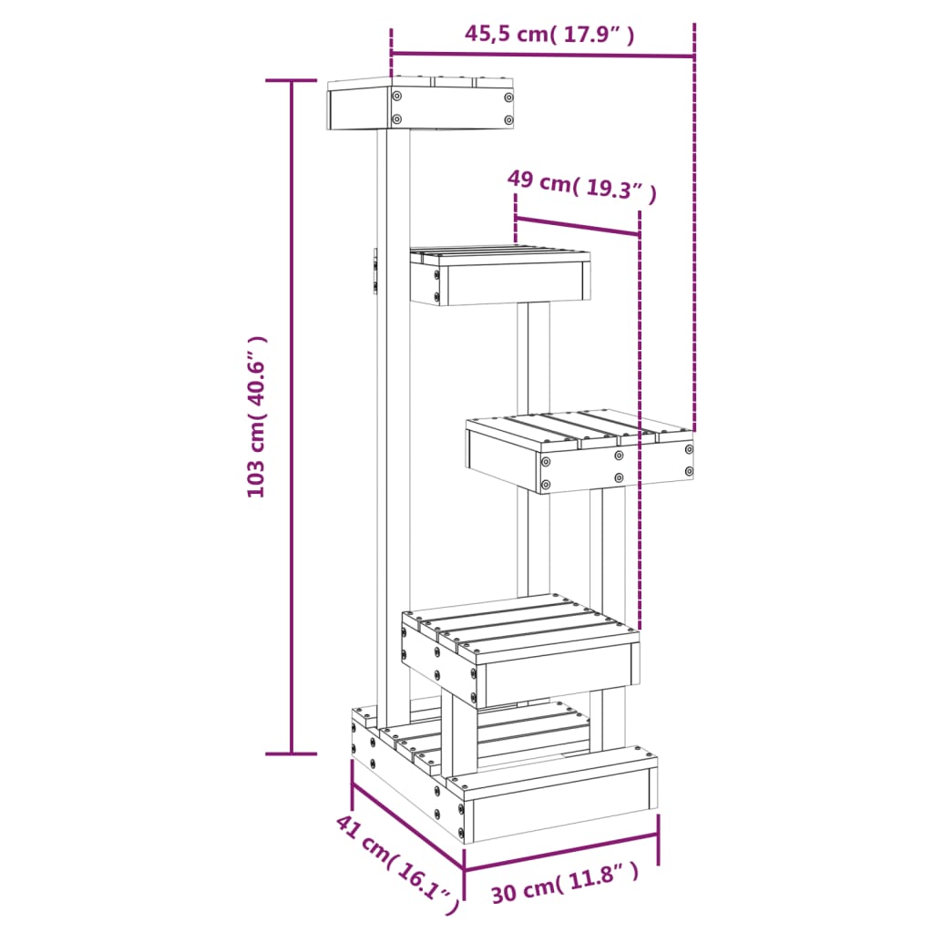 HKM-1210941 Multi-Level Cat Tree with Four Platforms Made of Solid Pine Wood, 45.5x49x103 cm