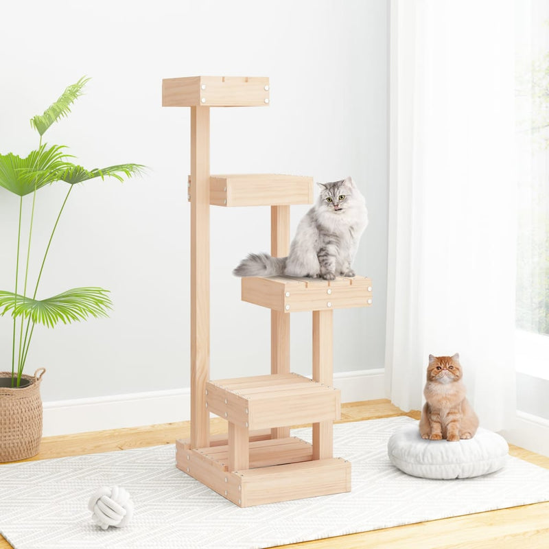 HKM-1210941 Multi-Level Cat Tree with Four Platforms Made of Solid Pine Wood, 45.5x49x103 cm
