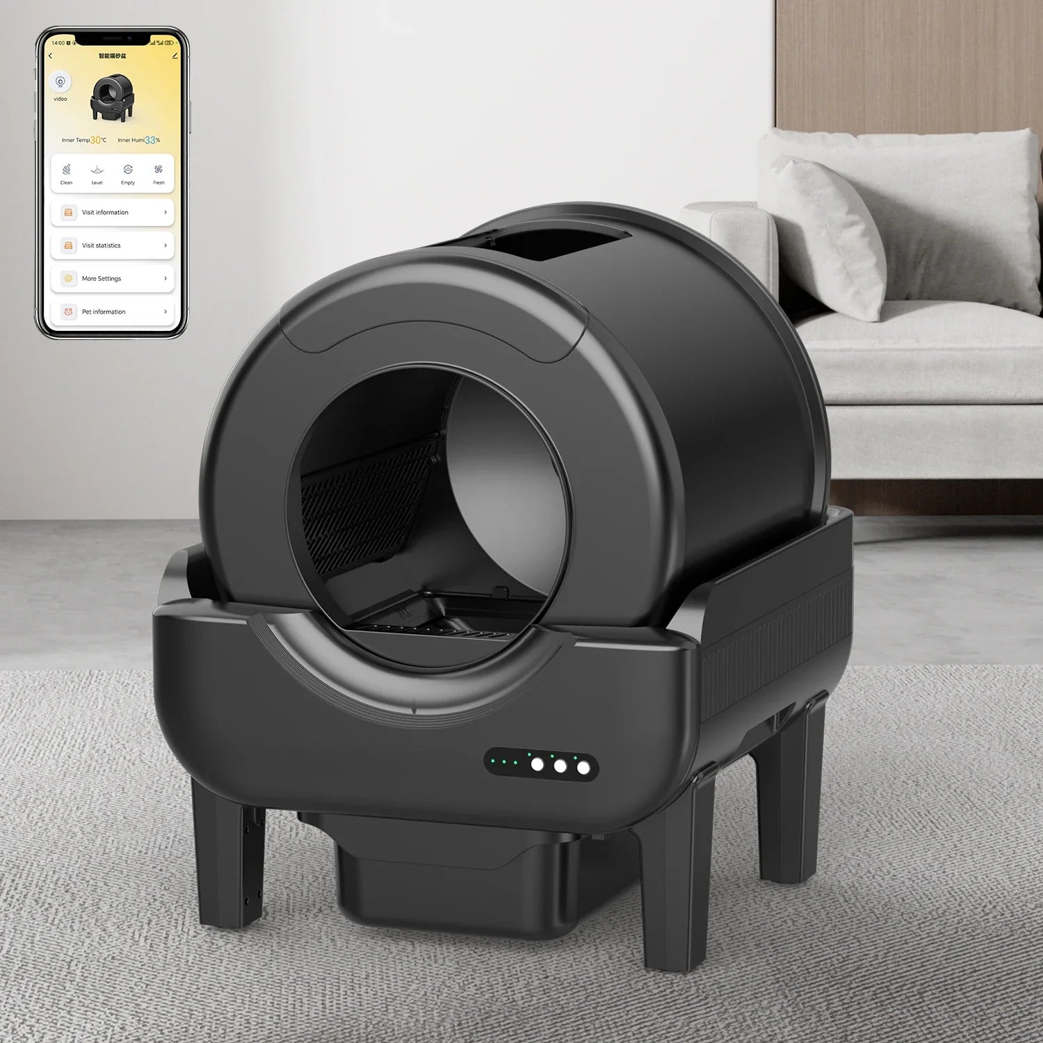 HKM-121107 Automatic One-Click Cat Litter Box with Anti-Splash Feature and Large Capacity