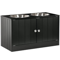 HKM-1213629 Elevated Dog Bowl Station with 44L Storage Cabinet and Stainless Steel Bowls, Black