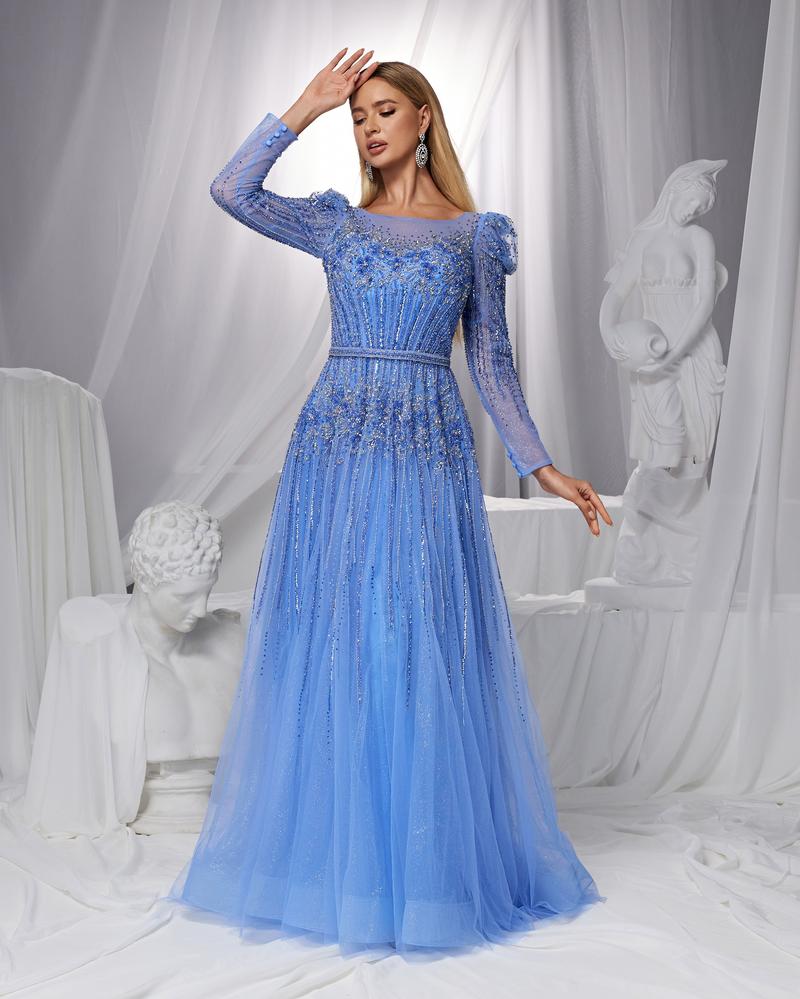 HKM-121363 Elegant Blue Evening Gown for Women - Model EZ25121