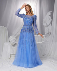 HKM-121363 Elegant Blue Evening Gown for Women - Model EZ25121