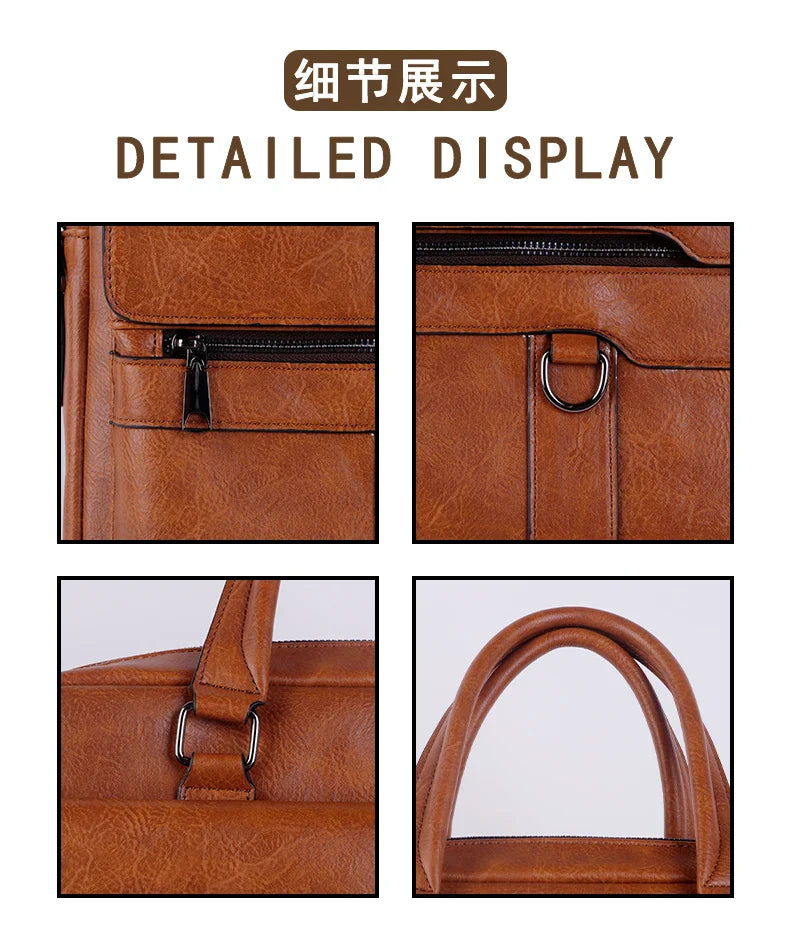 HKM-121363 Waterproof PU Leather Laptop Bag for Men and Women - 15.6 Inch Large Capacity Business Shoulder Bag