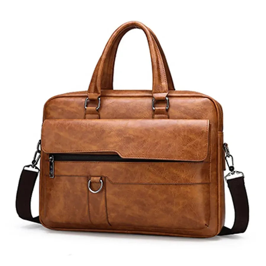 HKM-121363 Waterproof PU Leather Laptop Bag for Men and Women - 15.6 Inch Large Capacity Business Shoulder Bag