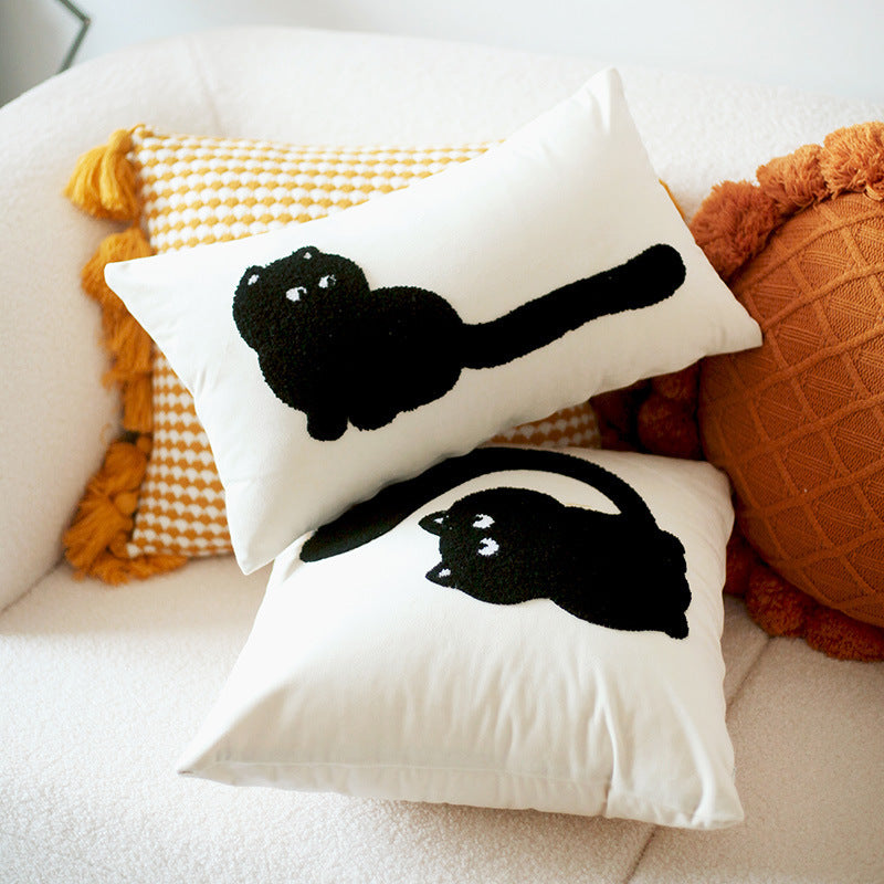 HKM-121619 Modern Minimalist Cat Embroidered Cushion - Available in Various Styles and Sizes
