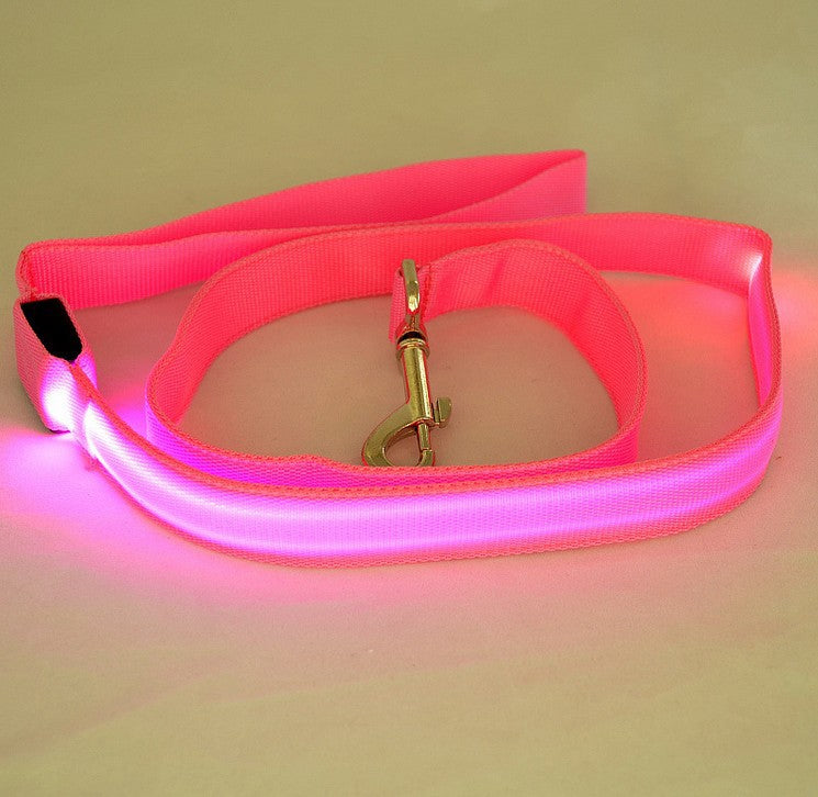HKM-1217213 LED Adjustable Nylon Traction Belt Dog Leash with Multicolor Light - 120CM Length, 2.5CM Width