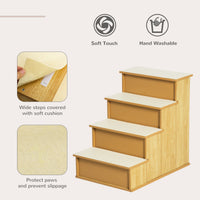 HKM-1218877 Cushioned Pet Stairs for Small Dogs and Cats, Removable Cover, Supports Up to 22 lbs, Natural Finish