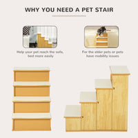 HKM-1218877 Cushioned Pet Stairs for Small Dogs and Cats, Removable Cover, Supports Up to 22 lbs, Natural Finish
