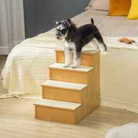 HKM-1218877 Cushioned Pet Stairs for Small Dogs and Cats, Removable Cover, Supports Up to 22 lbs, Natural Finish