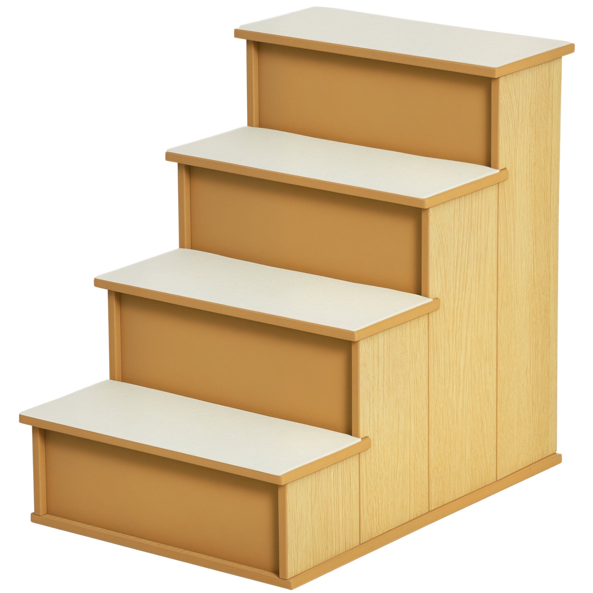HKM-1218877 Cushioned Pet Stairs for Small Dogs and Cats, Removable Cover, Supports Up to 22 lbs, Natural Finish