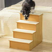 HKM-1218877 Cushioned Pet Stairs for Small Dogs and Cats, Removable Cover, Supports Up to 22 lbs, Natural Finish