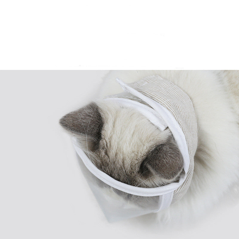 HKM-1219005 Transparent Cat Eye Anti-Bite Cleaning Mask for Cats - PVC and Cotton, White, Size S/M Available