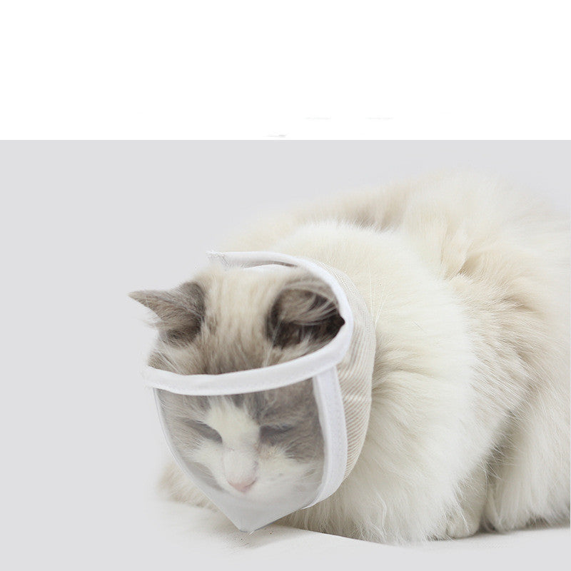 HKM-1219005 Transparent Cat Eye Anti-Bite Cleaning Mask for Cats - PVC and Cotton, White, Size S/M Available