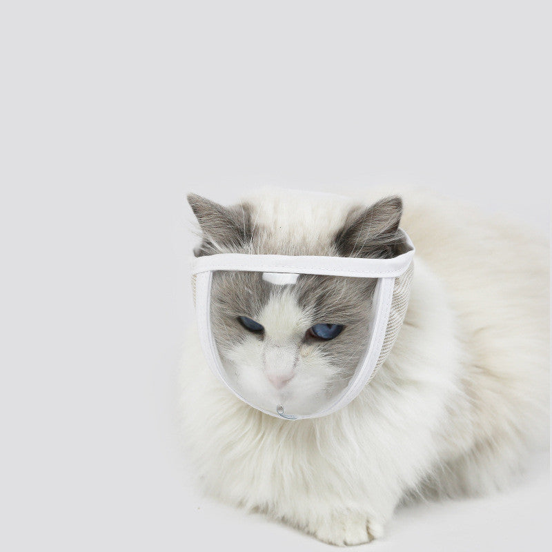 HKM-1219005 Transparent Cat Eye Anti-Bite Cleaning Mask for Cats - PVC and Cotton, White, Size S/M Available