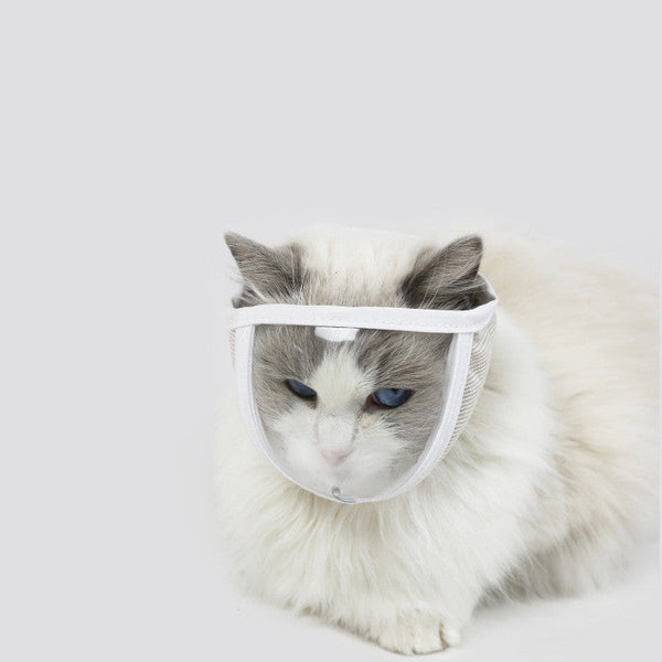 HKM-1219005 Transparent Cat Eye Anti-Bite Cleaning Mask for Cats - PVC and Cotton, White, Size S/M Available