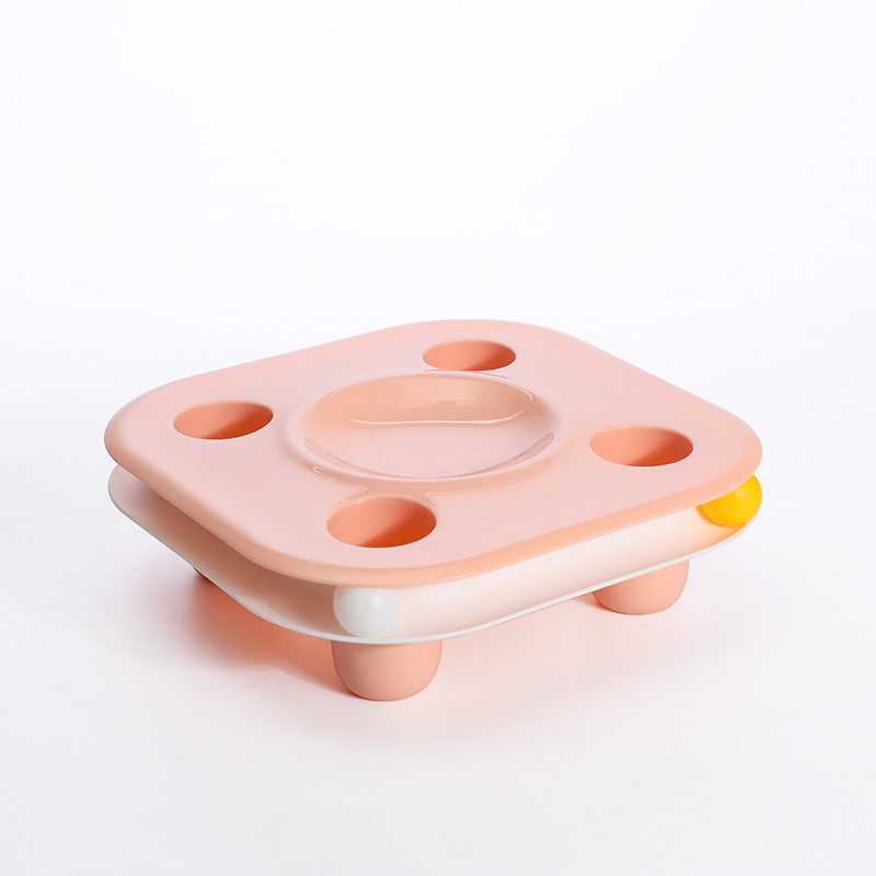 HKM-1220669 All-in-One Multifunctional Cat Food Bowl and Play Track Toy - Indigo/Pink, Green/White, Pink/White