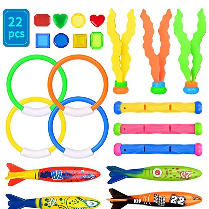 HKM-122067 Underwater Dive Toy Set for Kids - 22 Pcs Fun Swimming Pool Game for Ages 3+
