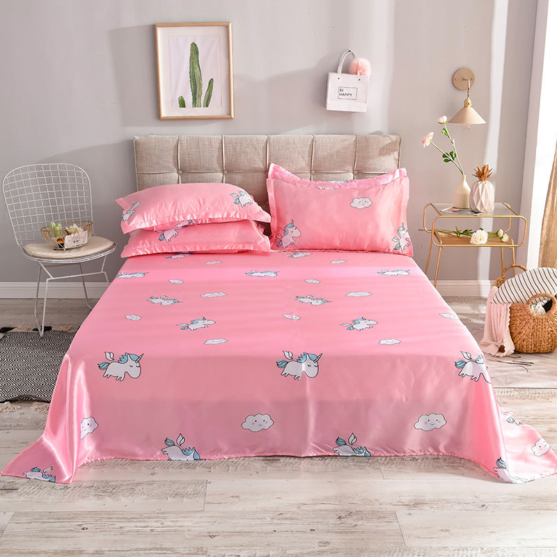 HKM-122131 Single Bed Ice Silk Floral Print Bed Sheet Set with Pillowcases - 230x250cm
