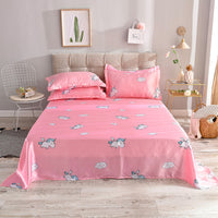 HKM-122131 Single Bed Ice Silk Floral Print Bed Sheet Set with Pillowcases - 230x250cm
