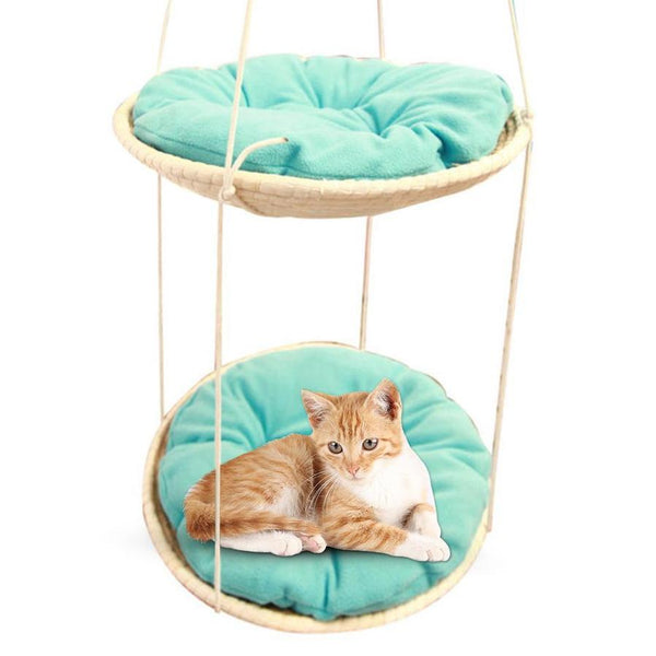 HKM-122131 Straw Cat Hammock and Climbing Frame for Cats - 50cm Diameter, Corn Husk and Cloth with Hemp Rope