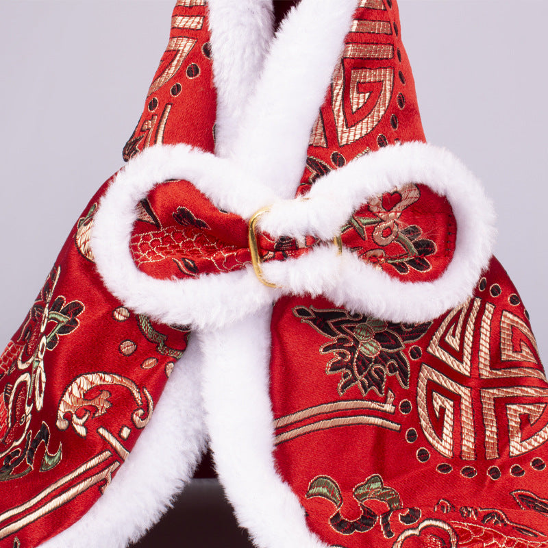 HKM-1221565 Elegant Brocade Satin Cloak for Dogs & Cats - Adjustable Size in Yellow and Red
