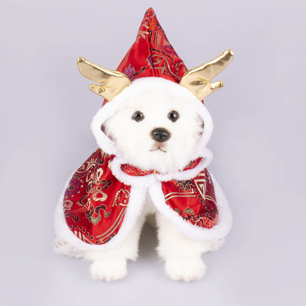 HKM-1221565 Elegant Brocade Satin Cloak for Dogs & Cats - Adjustable Size in Yellow and Red