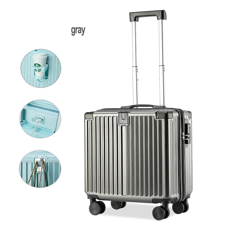 HKM-122195 Expandable Mini Travel Suitcase with Wheels and Integrated Laptop Stand for Cabin Use