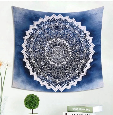 HKM-122515 Cool Blue Mandala Tapestry - 100% Polyester Decorative Wall Hanging