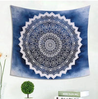 HKM-122515 Cool Blue Mandala Tapestry - 100% Polyester Decorative Wall Hanging