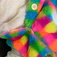 HKM-1227325 Cozy Rainbow Plaid Plush Vest for Dogs - Ideal for Autumn and Winter, Available in Multiple Sizes