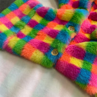 HKM-1227325 Cozy Rainbow Plaid Plush Vest for Dogs - Ideal for Autumn and Winter, Available in Multiple Sizes