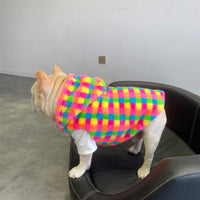 HKM-1227325 Cozy Rainbow Plaid Plush Vest for Dogs - Ideal for Autumn and Winter, Available in Multiple Sizes