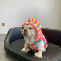 HKM-1227325 Cozy Rainbow Plaid Plush Vest for Dogs - Ideal for Autumn and Winter, Available in Multiple Sizes