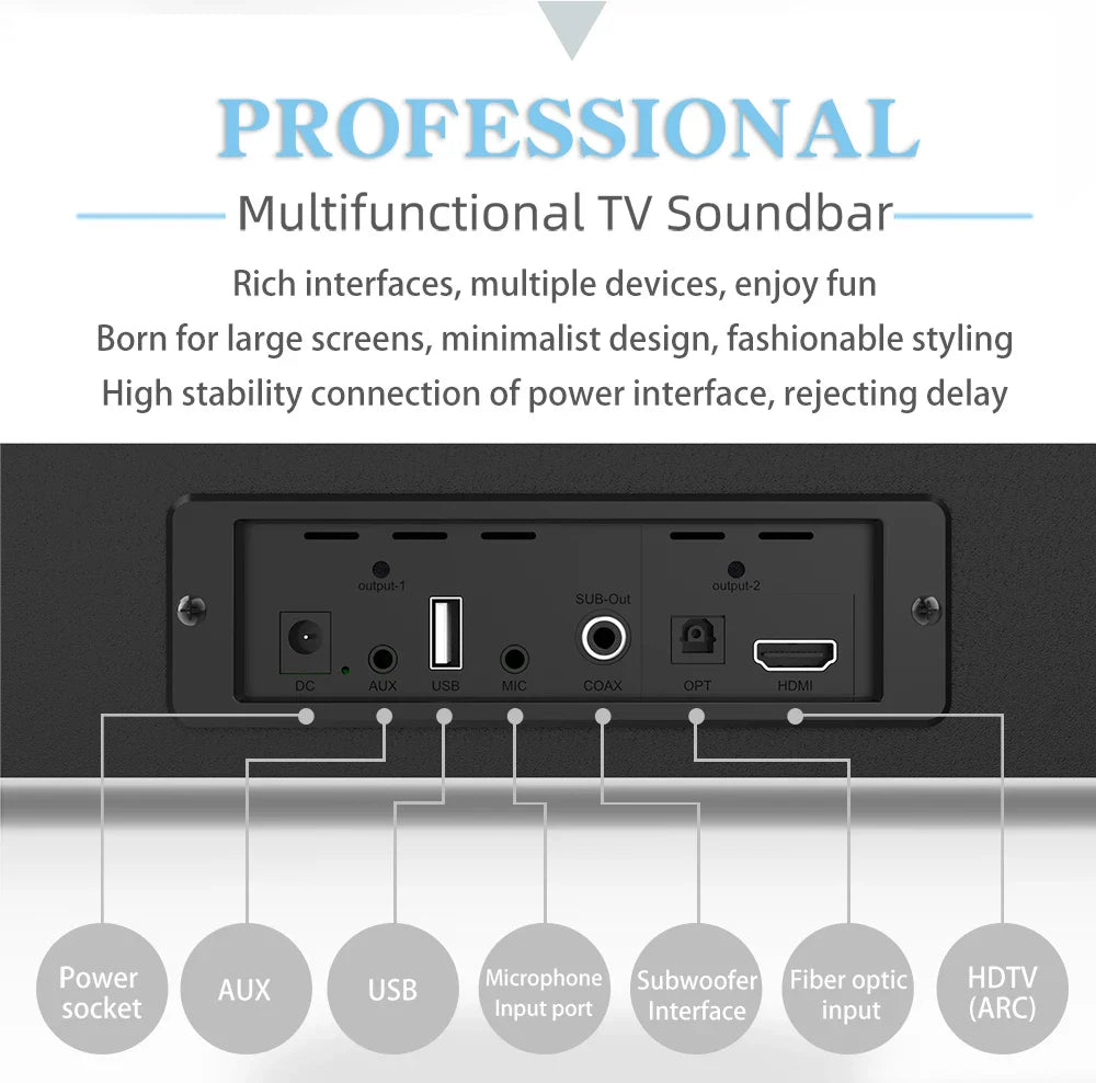 HKM-122963 70W Wireless Sound Bar with Subwoofer - Home Theater Surround Sound System, Multi-Function Audio, and Custom Sound Modes