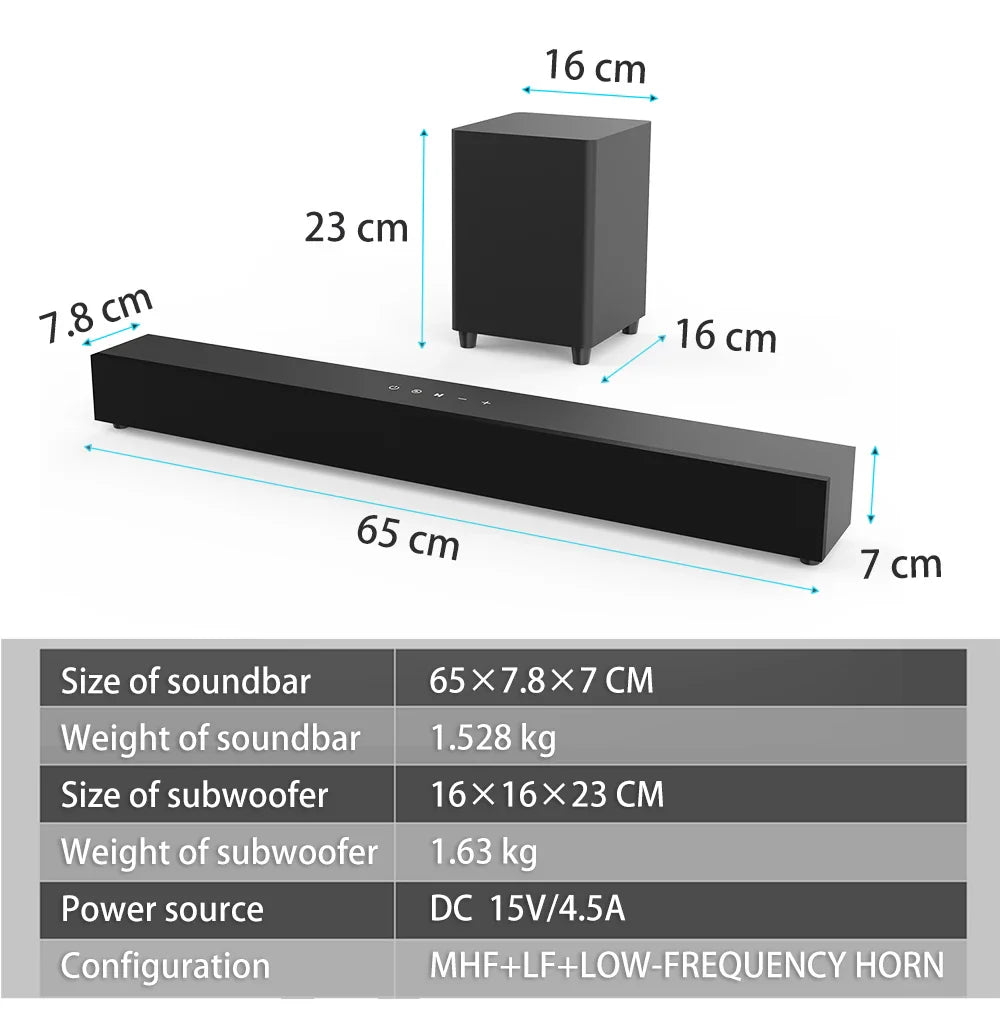 HKM-122963 70W Wireless Sound Bar with Subwoofer - Home Theater Surround Sound System, Multi-Function Audio, and Custom Sound Modes