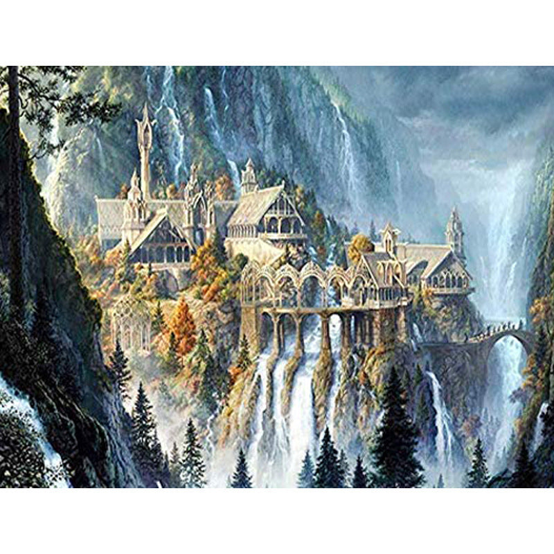 HKM-122963 Handmade Landscape Cottage Cross Stitch Kit with Ecological Cotton Cloth