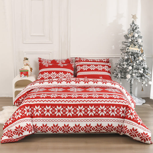HKM-122963 Red Modern Simple Style Three-Piece Bed Set with Soft Chemical Fiber Material - Various Sizes Available