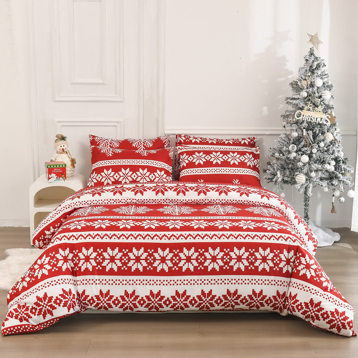 HKM-122963 Red Modern Simple Style Three-Piece Bed Set with Soft Chemical Fiber Material - Various Sizes Available