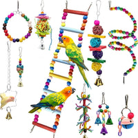 HKM-1232189 Wooden Parrot Toy Set with 7 Accessories for Birds - Swing, Perch, and More