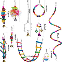 HKM-1232189 Wooden Parrot Toy Set with 7 Accessories for Birds - Swing, Perch, and More