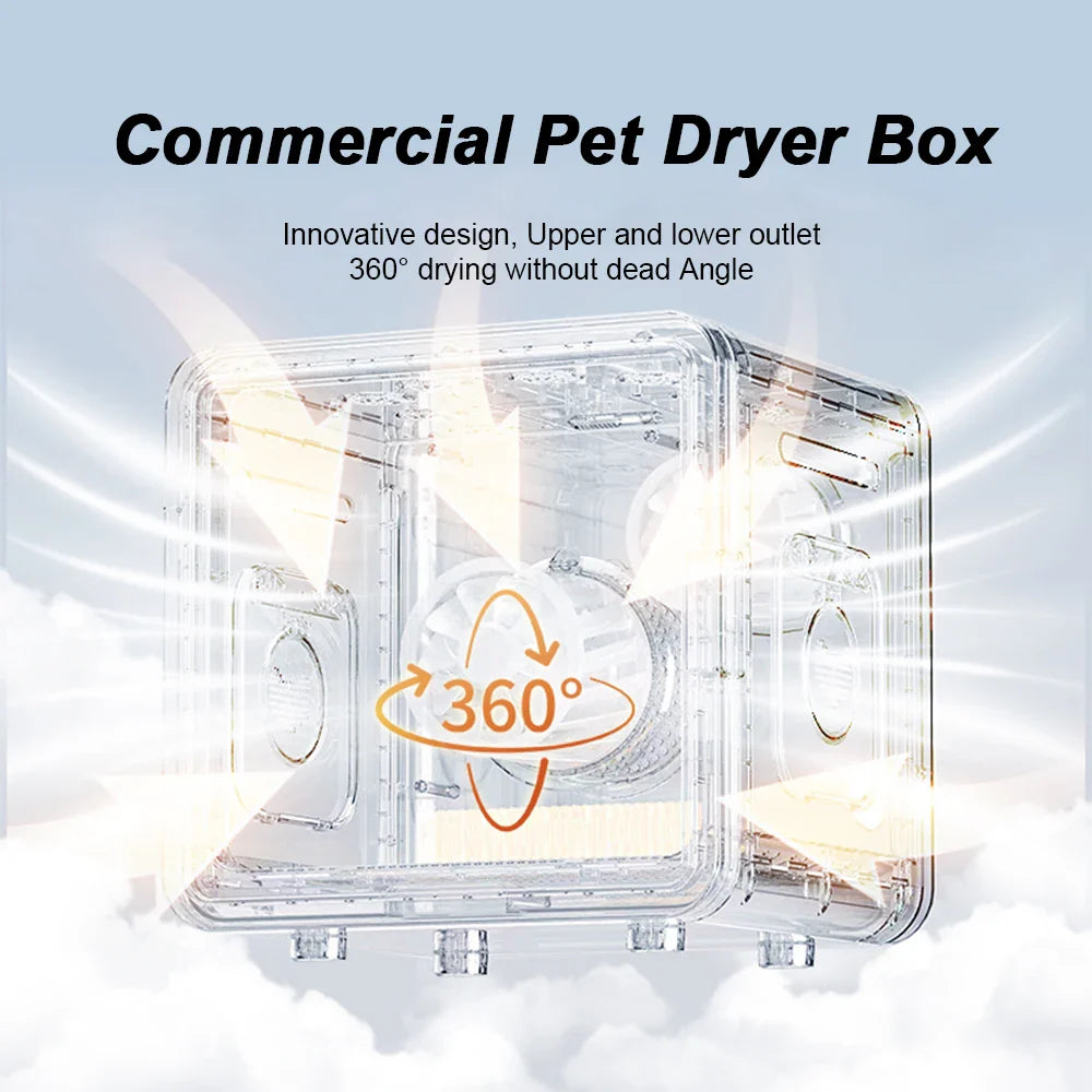 HKM-123219 Temperature Controlled Quiet Pet Dryer Box for Small Dogs and Cats - 110-240V ABS Plastic