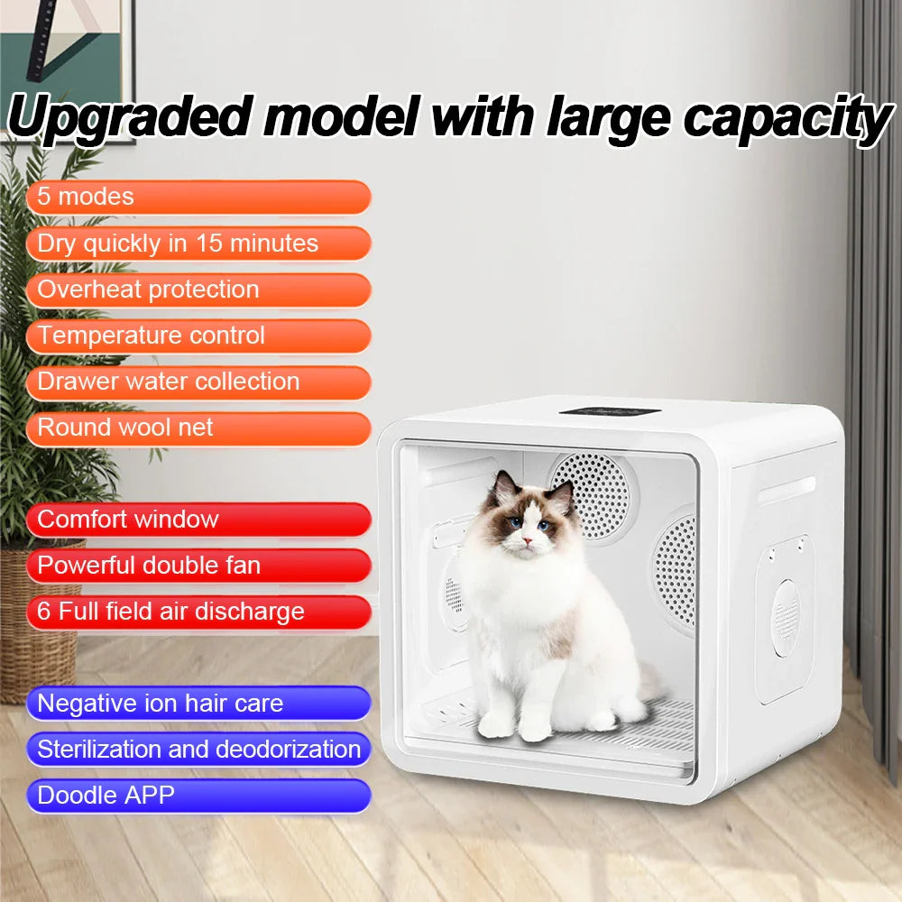HKM-123219 Temperature Controlled Quiet Pet Dryer Box for Small Dogs and Cats - 110-240V ABS Plastic