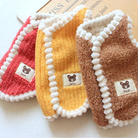 HKM-1233469 Corduroy Fleece Vest for Dogs and Cats - Striped Pattern in Brown, Watermelon Red, and Yellow, Casual Style, Multiple Sizes Available