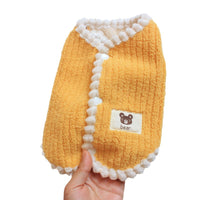 HKM-1233469 Corduroy Fleece Vest for Dogs and Cats - Striped Pattern in Brown, Watermelon Red, and Yellow, Casual Style, Multiple Sizes Available