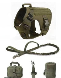 HKM-1234493 Tactical Elastic Leash and Harness Set for Pets - Nylon, Multiple Colors Available