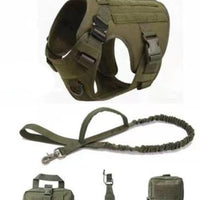 HKM-1234493 Tactical Elastic Leash and Harness Set for Pets - Nylon, Multiple Colors Available