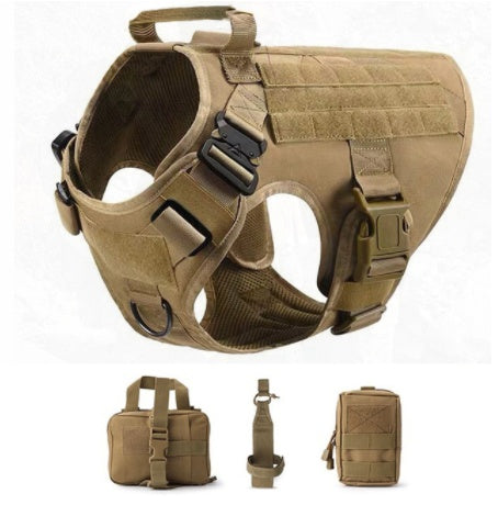 HKM-1234493 Tactical Elastic Leash and Harness Set for Pets - Nylon, Multiple Colors Available