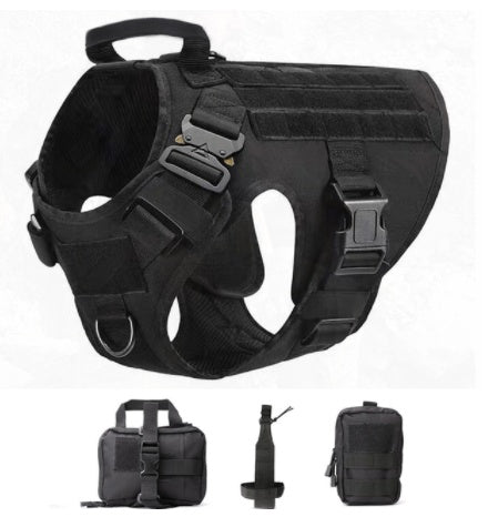 HKM-1234493 Tactical Elastic Leash and Harness Set for Pets - Nylon, Multiple Colors Available